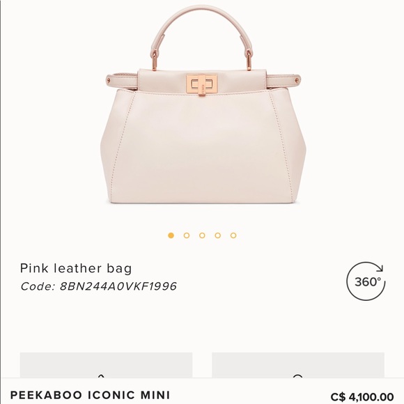 FENDI PEEKABOO ICONIC MINI Pink Leather Bag - Picture 5 of 8